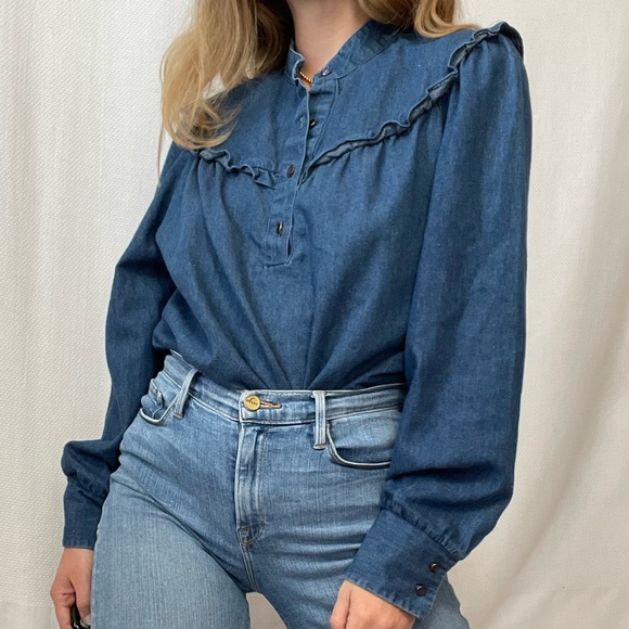 Vintage Cottagecore Denim Chambray Blouse - Picture 4 of 14